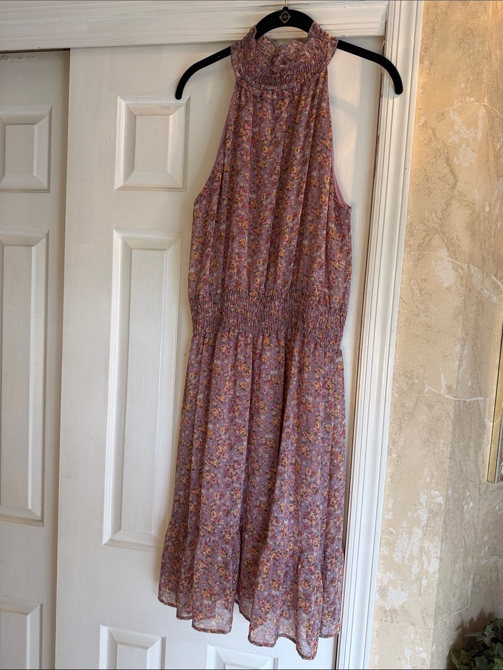 West Kei Floral Pink Halter Dress with Smocked Waist